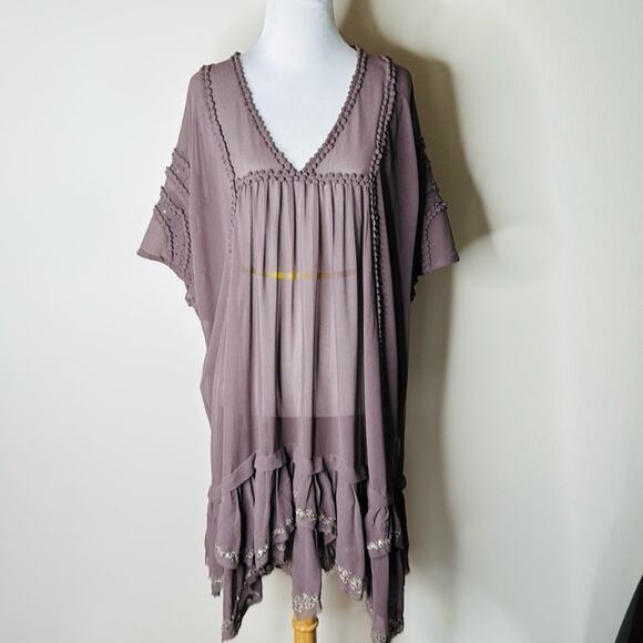 Free People Lavender Sheer Layered Ruffle Tunic Dress - Picture 2 of 9